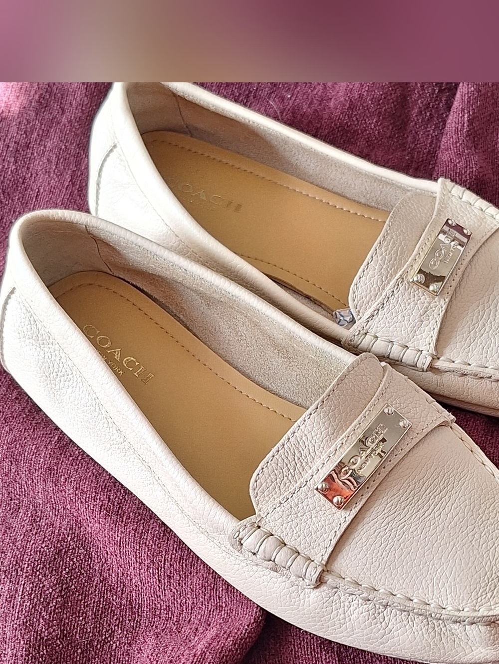 Coach Cream Pebbled Leather Loafers - Picture 2 of 14